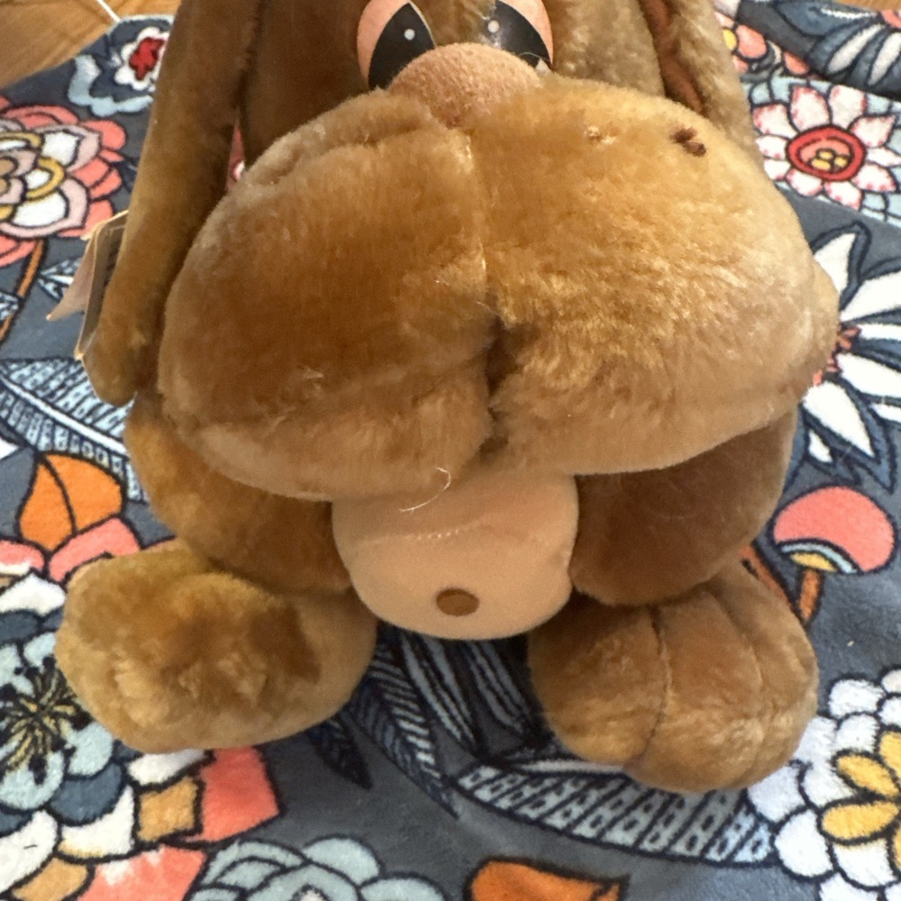 Vintage 1986 Etone Soft Stuffed Brown Hound Dog with Treat Plush Toy